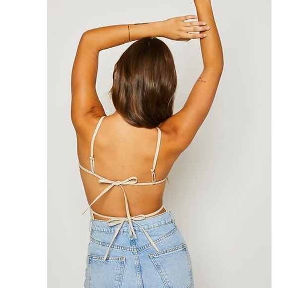 Pretty Garbage Women’s Tan Faux Leather Open Back Crop Top - Picture 5 of 7